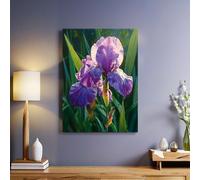 Style de Peinture À L'Huile Peinture murale Iris pourpre 70x50 cm Impression sur toile moderne avec cadre bois solide Décoration intérieure pour salon chambre salle de bain maison