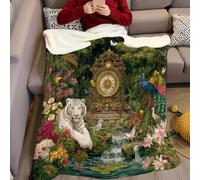 Style de Peinture à l'huile Plaid Polaire Zoo Tigre Paon 150 x 200 cm Couverture Peluche Douce et Légère, Chaude et Confortable pour Lit, Salon ou Chambre d’Enfant