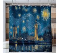 Style de Peinture à l'huile Rideau de Douche Anti-moisissure Ciel étoilé, Architecture 240 x 200 cm avec Anneaux Tissu Lavable en Machine pour Salle de Bain Domicile Baignoire Cabine de Douche, Hôtel