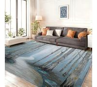 Style De Peinture À L'Huile Tapis Bleu Gris, Antidérapant Lavable Tapis à Poils Courts avec Bois Chemin Brouillard pour Salon Chambre Entrée Cuisine, 120 x 180 cm Moderne Doux Moquette Intérieur