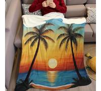 Style de Peinture Plaid Couverture 70 x 100 cm Palmiers au Coucher du Soleil Couverture Peluche Doux Molleton Légère Chaude Confortable pour la Chambre à Coucher Salons Filles Garçon Gifts