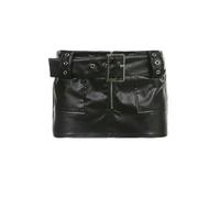 Style de Rue Sexy sans Doublure Taille Basse en Cuir PU avec Ceinture à Fermeture éclair Jupe Courte pour Femmes 2023 été Style européen Nouvelle Jupe-Noir-L