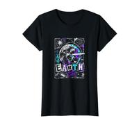 Style de Texte Spatial Globe Earth Cosmic Universe T-Shirt Graphique avec Valeur, Femme, Noir, L