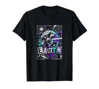 Style de Texte Spatial Globe Earth Cosmic Universe T-Shirt Graphique avec Valeur, Homme, Noir, L