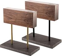 Style de Vie Bloc à couteaux magnétique, sans couteau, 2 côtés, en bois de noyer, socle en pierre naturelle