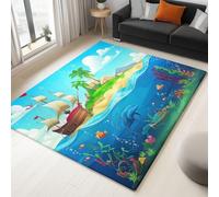Style Dessin Animé, Poisson, Bateau À Voile, Océan Tapis Salon Lavable Bleu Tapis Chambre Super Doux Flanelle et Moelleux, Tapis Chambre Adulte Dessous Antidérapant, Tapis pour Chambre 180x240 cm