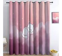 Style Dessin Animé Rideau Occultants Nuages Roses Animal Chat, Rideaux Oeillets Anti Bruit Opaques Draperies Thermique Isolant Anti Froid - Lot de 2 140L x 260H cm pour Chambre Salon Décoration
