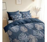 Style Dessiné À La Main Feuilles De Plantes Housse de Couette 200 x 200 cm, avec taie d'oreiller, Gris Orage Parure de lit en Microfibre avec Fermeture éclair Douce, légère et Facile d'entretien