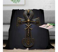 Style Égyptien Vintage Plaid Croix Ankh 3D Imprimé Microfibre Décor Maison Jeté de Lit Motif Égyptien pour Canapé Chambre 60x80(150x200cm)