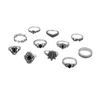 Style et Mode Goutte d'eau Rétro Géométrique Noir Gemme Creuse Bague Ensemble de 11 Pièces Les Bagues Voyage à travers la Terre du Milieu Extension, taille unique, Bague, Aucune pierre précieuse