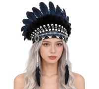 Style ethnique ornement à plumes flexible accessoire de costume cosplay bandeau pour fonctions spéciales, Bleu marine, taille unique