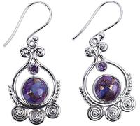 Style Ethnique Violet améthyste Turquoise percé Crochet Boucles d'oreilles Vintage Charme Classique Pendantes Boucles d'oreilles Goutte Bijoux Cadeau pour Femmes Opération Facile