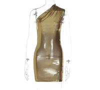WEITING Style européen et américain Femmes Automne Sexy Mince Couleur Unie épaule Oblique sans Manches Robe de Hanche-Or-L