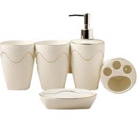 Style Européen Relief 5 Pièces Maillot De Toilette Céramique Fournitures De Salle De Bain Porte-Brosse à Dents Distributeur De Savon Porte-Savon Tasse De Rinçage Décoration De Bain, Gold