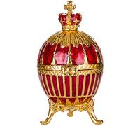 Style Fabergé Œuf russe/boîte à bijoux avec couronne de l'empereur russe 6,5 cm rouge