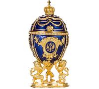 Style Fabergé Œuf russe / boîte à bijoux Lions et couronne de l'empereur russe 15,5 cm bleu