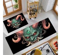 Style Fantastique Gothique Lot de 2 Tapis de Cuisine antidérapant, Masque du Diable Lavable Tapis de Cuisine pour Cuisine Couloir Chambre à Coucher, 43x75+43x150cm