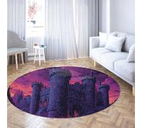 Style Gothique 200cm - Tapis Ronds Mystérieux Château Motif Cercle à Poils Ras Tapis de Sol pour Salon Chambre à Coucher Machine à Laver Halloween Decor