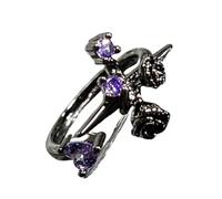 Style gothique réglable combinant des motifs de croix et des détails floraux avec ornements en améthyste, bagues punk crosses pour homme et femme