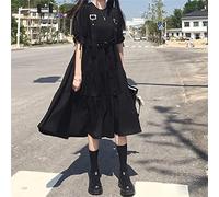 Style Gothique Robe Femmes Harajuku Gothique Lolita Goth Kawaii Robe Punk Mignon à Manches Longues Noir Robe mi-Longue surdimensionné