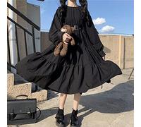 Style Gothique Robe Femmes Harajuku Gothique Lolita Goth Kawaii Robe Punk Mignon à Manches Longues Noir Robe mi-Longue surdimensionné