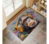 Style Graffiti De Rue Un Gorille Portant Des Écouteurs Paillasson Interieur 60 x 90 cm, Tapis d'Entrée Antidérapant et Lavable en Machine, Tapis de Sol Douces Absorbantes pour Chien, Entrée,Jaune