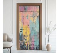 Style Grunge Effet 3D Sticker Porte, Mur de Briques Papier Autocollant Porte Mural Décoration, Graffiti Stickers Muraux Amovible PVC 77x200 cm