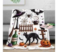 Style Halloween Plaid Microfibre Imprimé 3D Chat Sorcière Couverture Décor Maison 3D Printing pour Canapé Chambre Adulte 60x80(150x200cm)