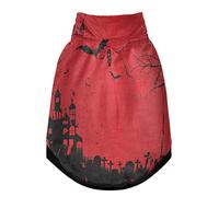 Style Halloween Red Blood Bats Castle Background Gilet d'hiver pour animal domestique avec trous de suspension, coupe-vent en polaire extra chaude pour chien et chat Vêtements pour temps froid XXS