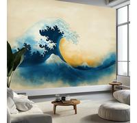 Style Hokusai Vagues De L'Océan Murale Photo Papier Peint 250 x 175 cm Intissé Tableaux Poster Mural Tapisserie, Beige Papier Peint Panoramique Salon Maison Appartement Décorative Tenture