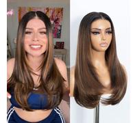 Style Icon 61 cm - Perruque cheveux longs et raides - Marron - 6 x 4 - Cheveux longs et pré-coupés - Cheveux synthétiques - Sans dentelle (TT2/CARMEL)