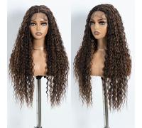 Style Icon Highlights Perruque longue ondulée profonde ondulée avant 30 pouces longue ondulée pour femme Partie en T Perruque en fibre synthétique résistante à la chaleur (F4/27+30)