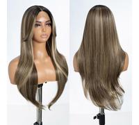 Style Icon Perruque avec frange de rideau HD - 66 cm - Cheveux longs et multi-couches - Perruque synthétique avec dentelle frontale - 33 x 12 x 2,5 cm - NTSN4/UN9/12R)