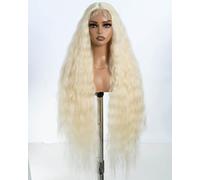 Style Icon Perruque blonde 613 super longue avec dentelle frontale de 101,6 cm de long, perruque ondulée pour femme, perruque synthétique avec dentelle frontale en T, fibre résistante à la chaleur
