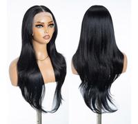 Style Icon Perruque de 33 x 10 cm avec frange de rideau, perruque ondulée noire superposée pour femme, raie libre HD, perruque synthétique pré-épilée