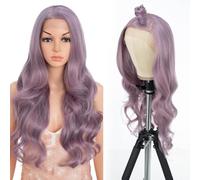 Style Icon Perruque de 33 x 10 cm de long avec dentelle frontale de 66 cm de long - Violet pâle - Perruque synthétique avec dentelle frontale pour femme - Densité de 150 %