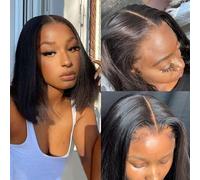 Style Icon Perruque de cheveux humains avec dentelle frontale pour femme - 25,4 cm - Cheveux courts et raides - Sans colle - Densité de 150 %