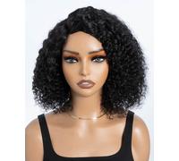 Style Icon Perruque de cheveux humains courts et bouclés - À porter sans colle - Pour femme - 25,4 cm - Deep Curly Bob Wigs - Sans dentelle (1B, partie latérale)
