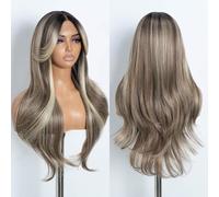 Style Icon Perruque frontale en dentelle 66 cm avec franges de porte style rideau super longue perruque synthétique 12,7 cm (66 cm, NTSA4/10/23B/613C)