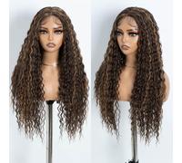 Style Icon Perruque frontale longue ondulée et bouclée, 76 cm, marron brillant, perruque longue ondulée d'eau, pour femme, en fibre synthétique résistante à la chaleur (FN C6/C26Q)