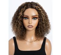 Style Icon Perruque humaine courts bouclés marron sans colle pour femmes noires 25,4 cm raie centrale dentelle profonde T Jerry sans dentelle devant (couleur: TT PI)