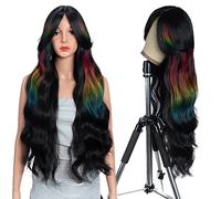 Style Icon Perruque lace front - 86 cm - Perruque ondulée synthétique avec frange - Super longue et bouclée - 13,16 cm - DLD 1B (CH60P))