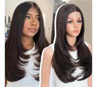 Style Icon Perruque longue couche droite en dentelle synthétique avec dentelle frontale 61 cm pour femme 13 x 5 x 1 cm fibre résistante à la chaleur pour fête quotidienne (F5/6A)