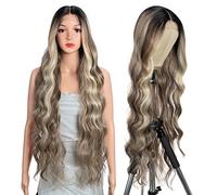 Style Icon Perruque longue ondulée pour femme - 91 cm - Perruque ondulée super longue avec cheveux de bébé - 13 x 5 x 1 - Raie centrale - Fibre résistante à la chaleur - Densité de 150 %