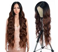 Style Icon Perruque longue ondulée synthétique pour femme - 91 cm - Perruque super longue ondulée avec cheveux de bébé - 13 x 5 x 1 - Raie centrale en dentelle - Fibre résistante à la chaleur - Brun
