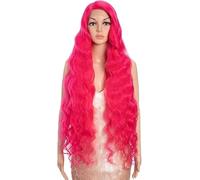 Style Icon Perruque ondulée super longue rose vif de 101,6 cm de long pour femme, perruque synthétique bouclée sur le côté, perruque pré-épilée résistante à la chaleur