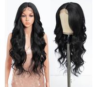 Style Icon Perruque sans colle HD Lace Front Wigs 61 cm de long, synthétique profonde, ondulée pour femme, pré-bouclée, avec partie centrale de bébé (1B)
