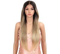 Style Icon Perruque synthétique longue et raide avec dentelle frontale 360° - 68,6 cm - Blond ombré