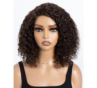 Style Icon Perruques courtes bouclées de cheveux humains sans colle pour femme 25,4 cm marron foncé partie latérale dentelle profonde bouclée perruque C-lace Jerry Curly Bob perruque (couleur : 4)