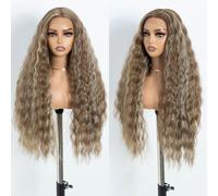 Style Icon Perruques longues brunes bouclées avant pour femmes 30 pouces perruque ondulée T partie dentelle perruque cheveux synthétiques (FS12/16/613)